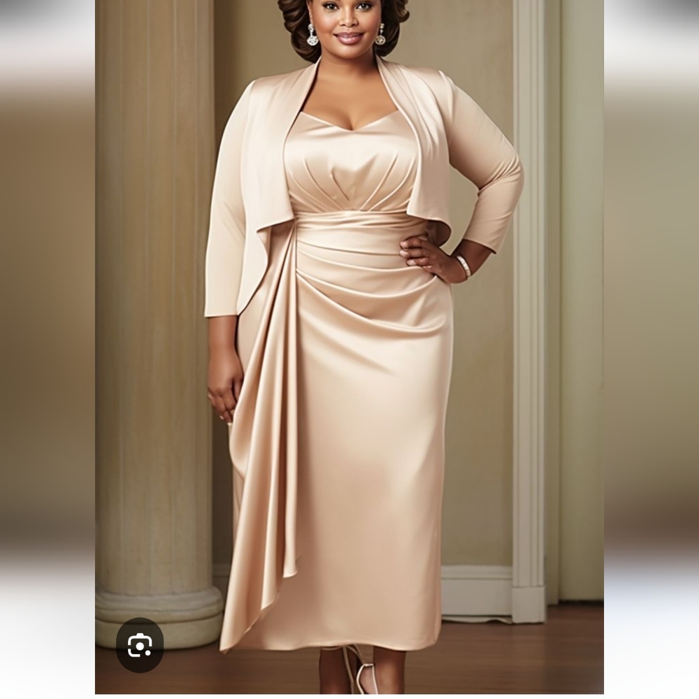 Plus Size Elegant Cream Women's Dress And Jacket